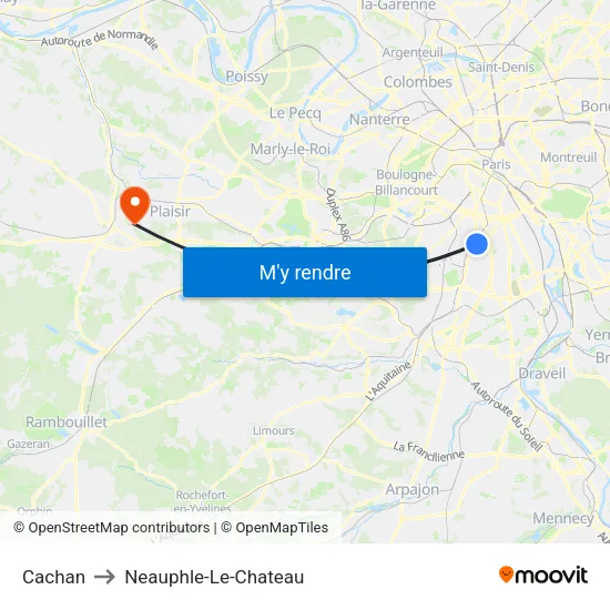 Cachan to Neauphle-Le-Chateau map