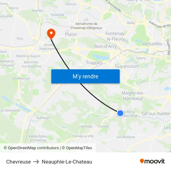 Chevreuse to Neauphle-Le-Chateau map