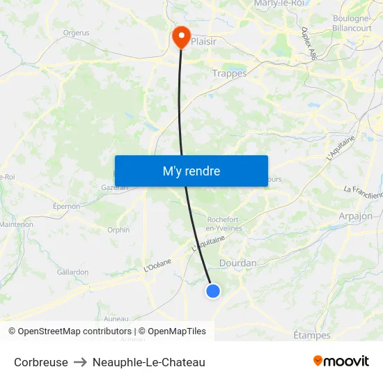 Corbreuse to Neauphle-Le-Chateau map