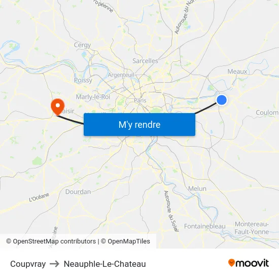 Coupvray to Neauphle-Le-Chateau map