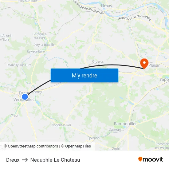 Dreux to Neauphle-Le-Chateau map