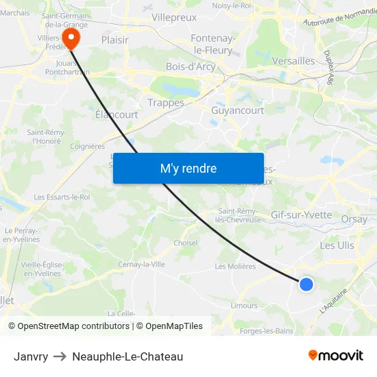 Janvry to Neauphle-Le-Chateau map