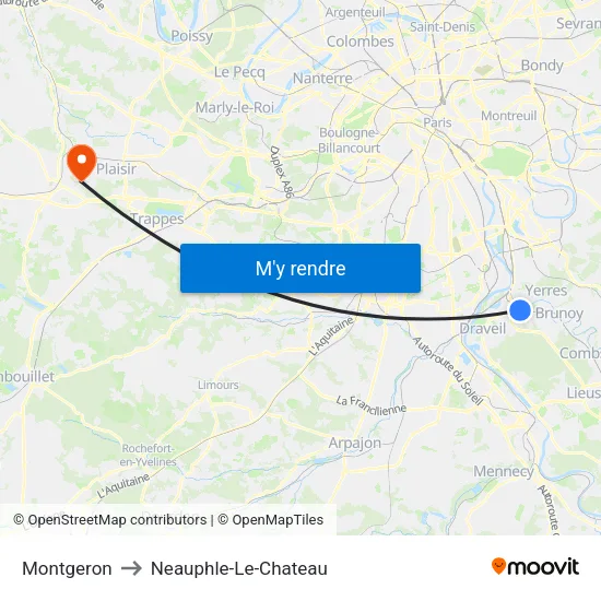 Montgeron to Neauphle-Le-Chateau map