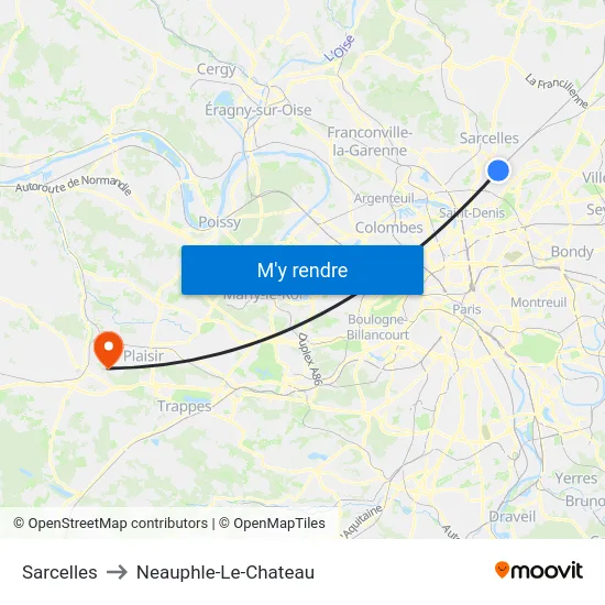 Sarcelles to Neauphle-Le-Chateau map