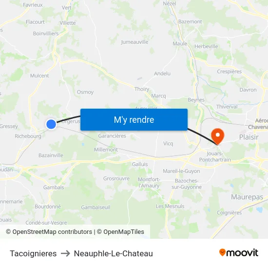 Tacoignieres to Neauphle-Le-Chateau map