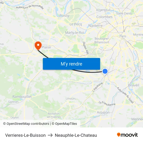 Verrieres-Le-Buisson to Neauphle-Le-Chateau map