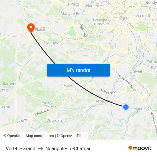 Vert-Le-Grand to Neauphle-Le-Chateau map