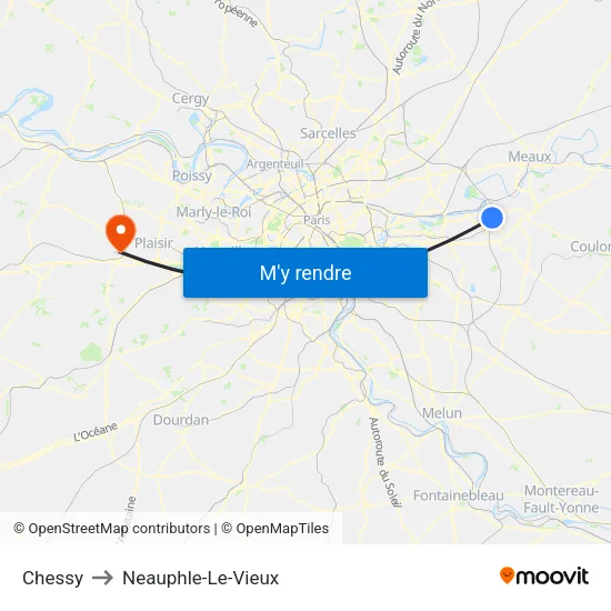 Chessy to Neauphle-Le-Vieux map