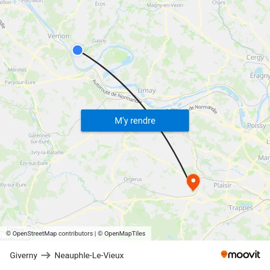 Giverny to Neauphle-Le-Vieux map