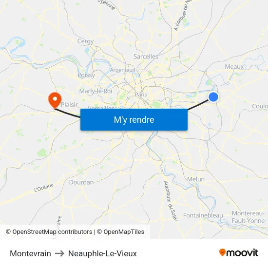 Montevrain to Neauphle-Le-Vieux map