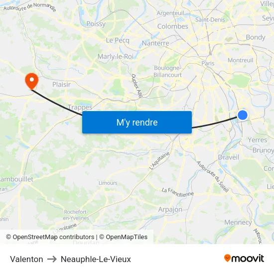 Valenton to Neauphle-Le-Vieux map