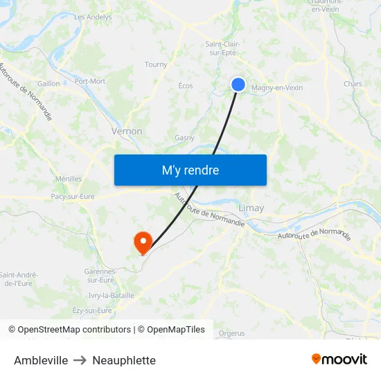 Ambleville to Neauphlette map