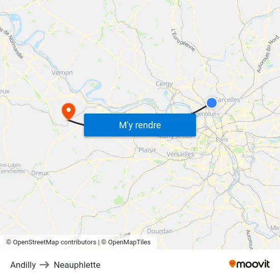 Andilly to Neauphlette map