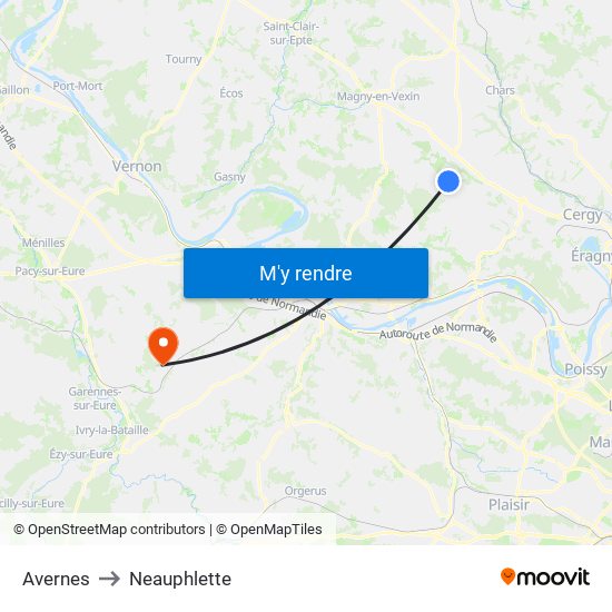 Avernes to Neauphlette map