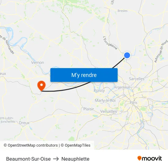 Beaumont-Sur-Oise to Neauphlette map