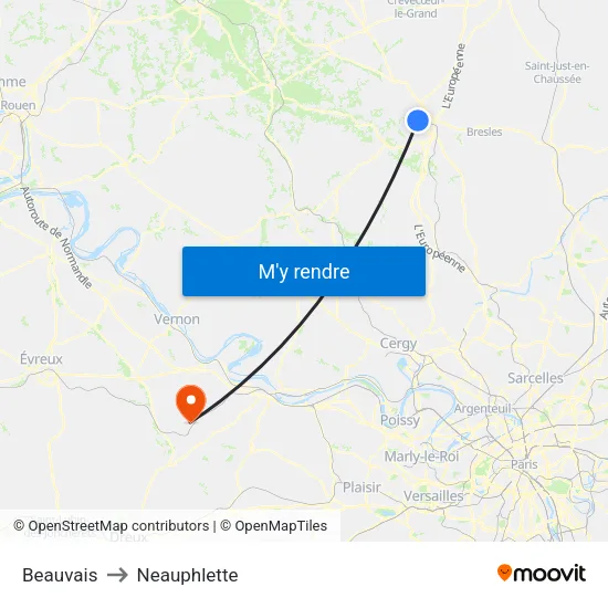 Beauvais to Neauphlette map