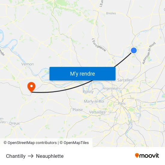 Chantilly to Neauphlette map