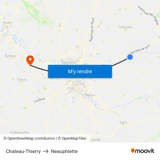 Chateau-Thierry to Neauphlette map