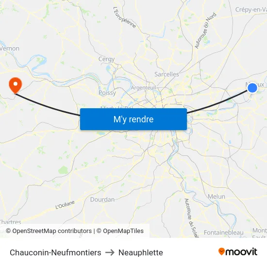 Chauconin-Neufmontiers to Neauphlette map
