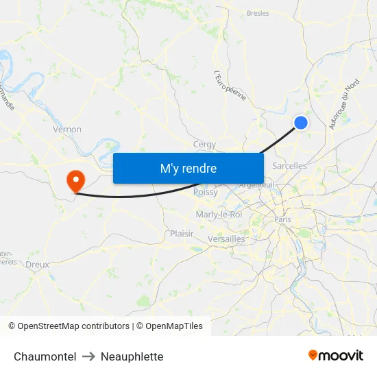 Chaumontel to Neauphlette map