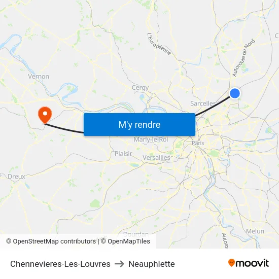 Chennevieres-Les-Louvres to Neauphlette map