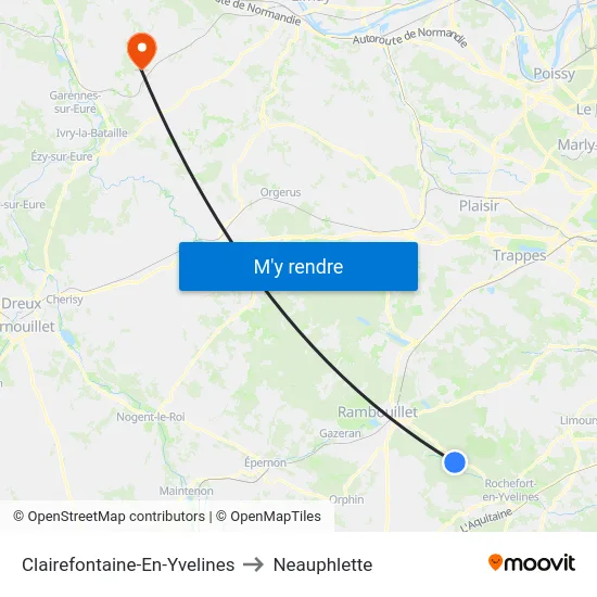 Clairefontaine-En-Yvelines to Neauphlette map