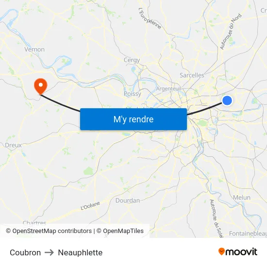 Coubron to Neauphlette map