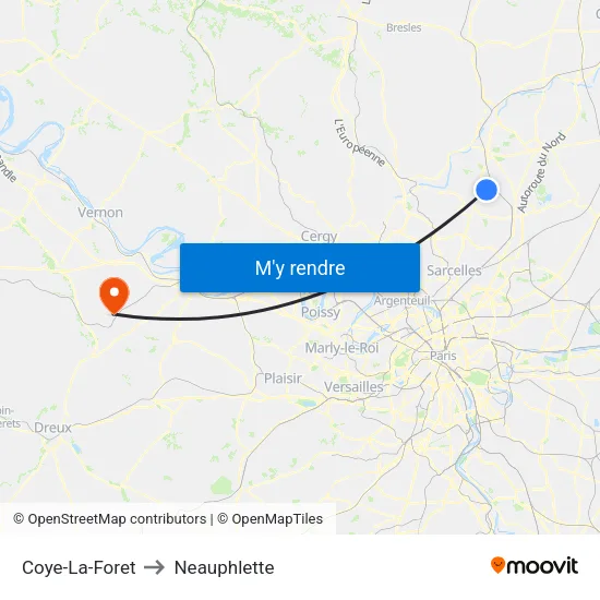 Coye-La-Foret to Neauphlette map