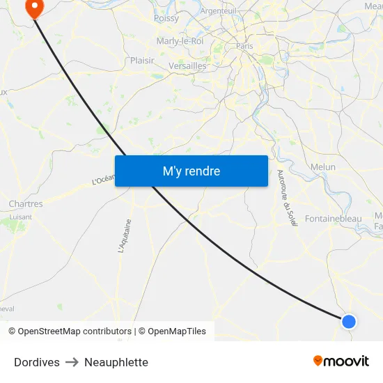 Dordives to Neauphlette map