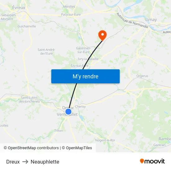 Dreux to Neauphlette map