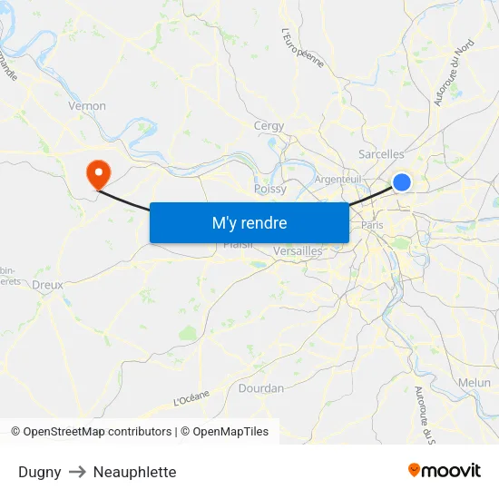 Dugny to Neauphlette map