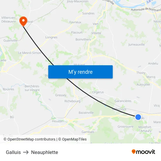 Galluis to Neauphlette map