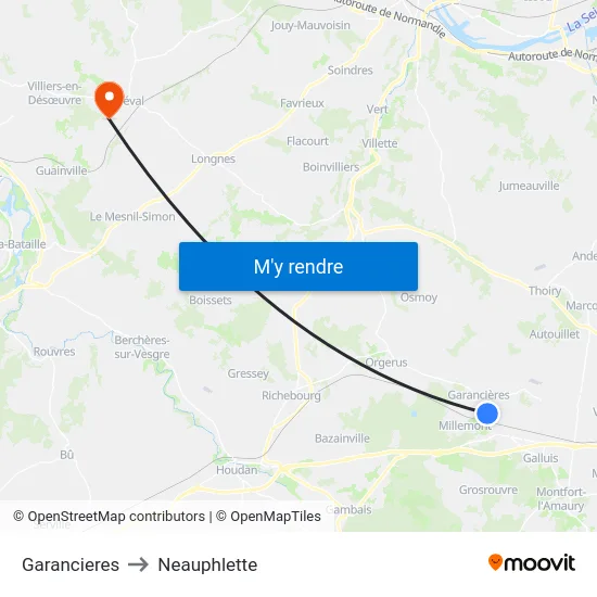 Garancieres to Neauphlette map