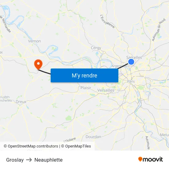 Groslay to Neauphlette map