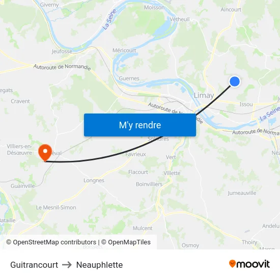 Guitrancourt to Neauphlette map
