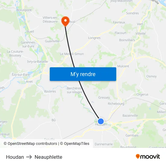 Houdan to Neauphlette map