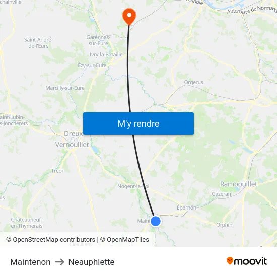Maintenon to Neauphlette map