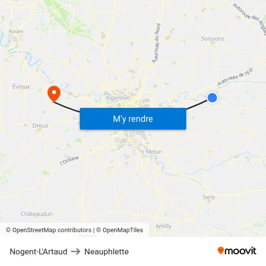 Nogent-L'Artaud to Neauphlette map