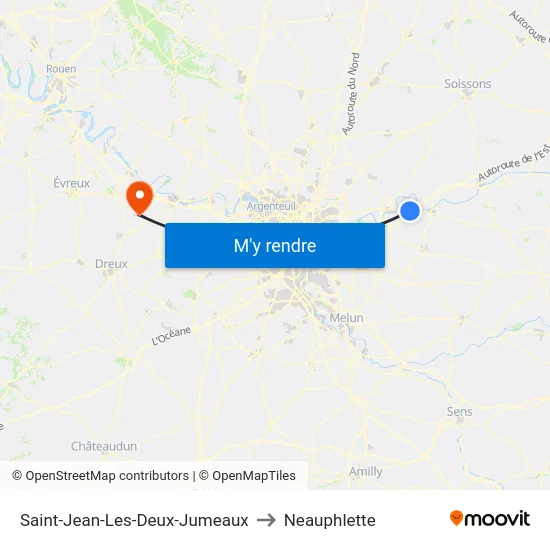 Saint-Jean-Les-Deux-Jumeaux to Neauphlette map