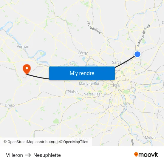 Villeron to Neauphlette map