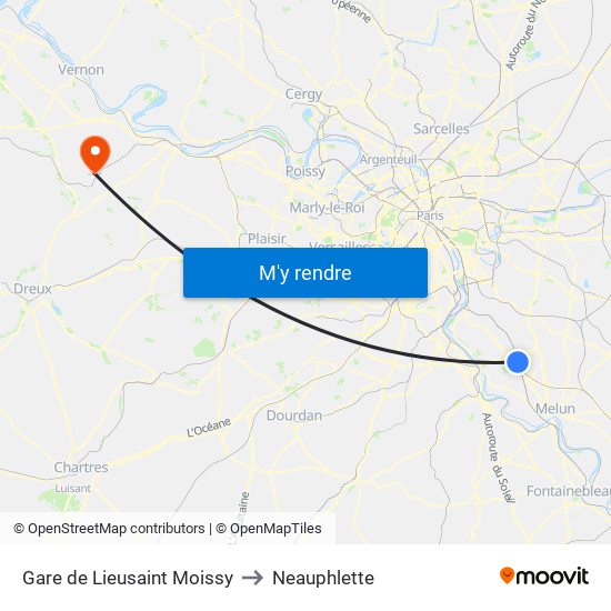 Gare de Lieusaint Moissy to Neauphlette map