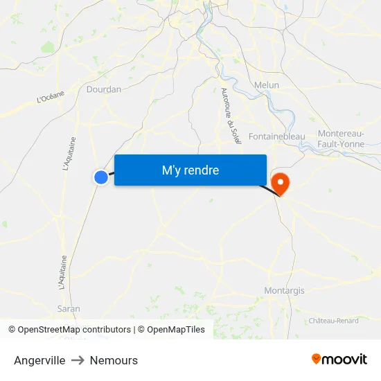 Angerville to Nemours map