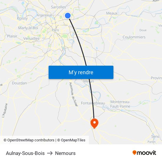 Aulnay-Sous-Bois to Nemours map