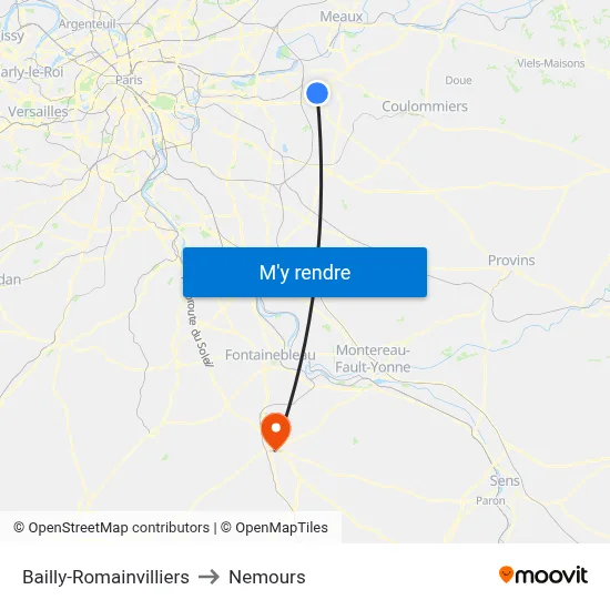 Bailly-Romainvilliers to Nemours map