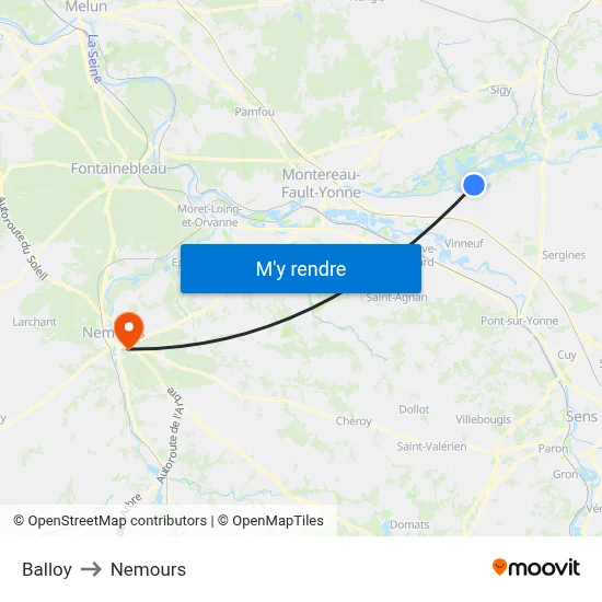 Balloy to Nemours map
