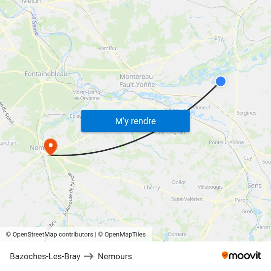 Bazoches-Les-Bray to Nemours map