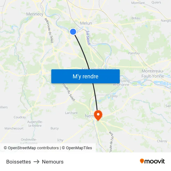Boissettes to Nemours map