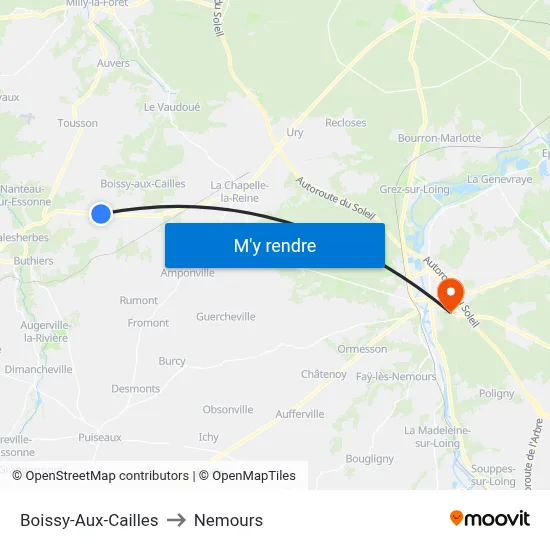Boissy-Aux-Cailles to Nemours map