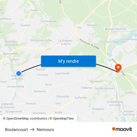 Boulancourt to Nemours map