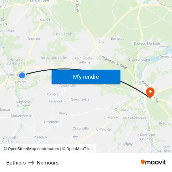 Buthiers to Nemours map